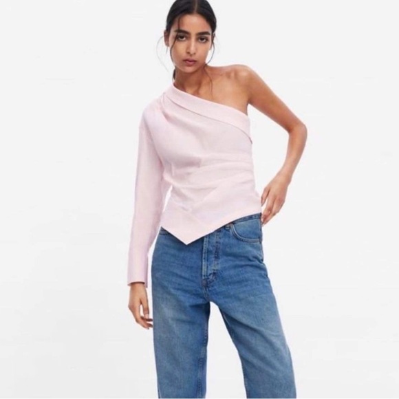 Zara pink asymmetrical one sleeve top size small - Picture 1 of 7